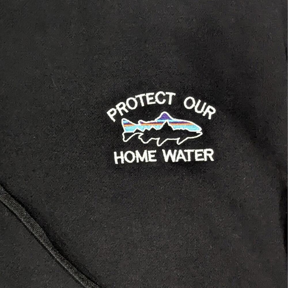Patagonia Hoodie L Black “Protect Our Home Water” Trout Embroidered Pullover - Picture 2 of 6